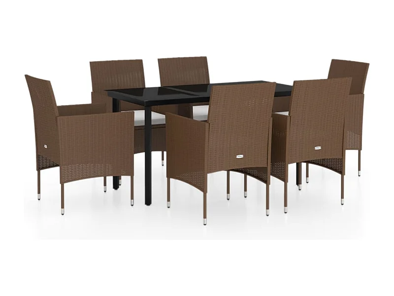 Hillsboro  7-delige Tuinset met kussens bruin en zwart