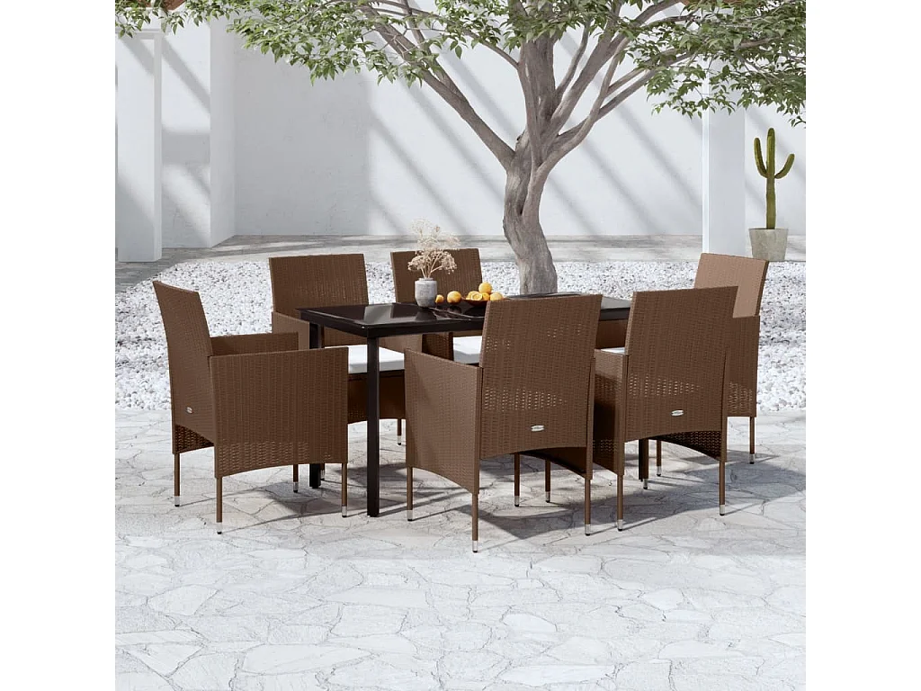 Hillsboro  7-delige Tuinset met kussens bruin en zwart