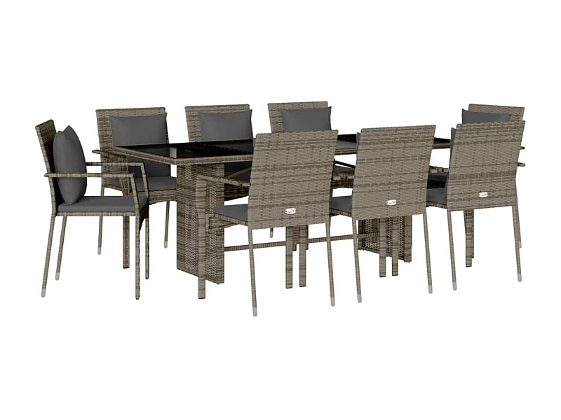 Tijn  9-delige Tuinset met kussens poly rattan grijs