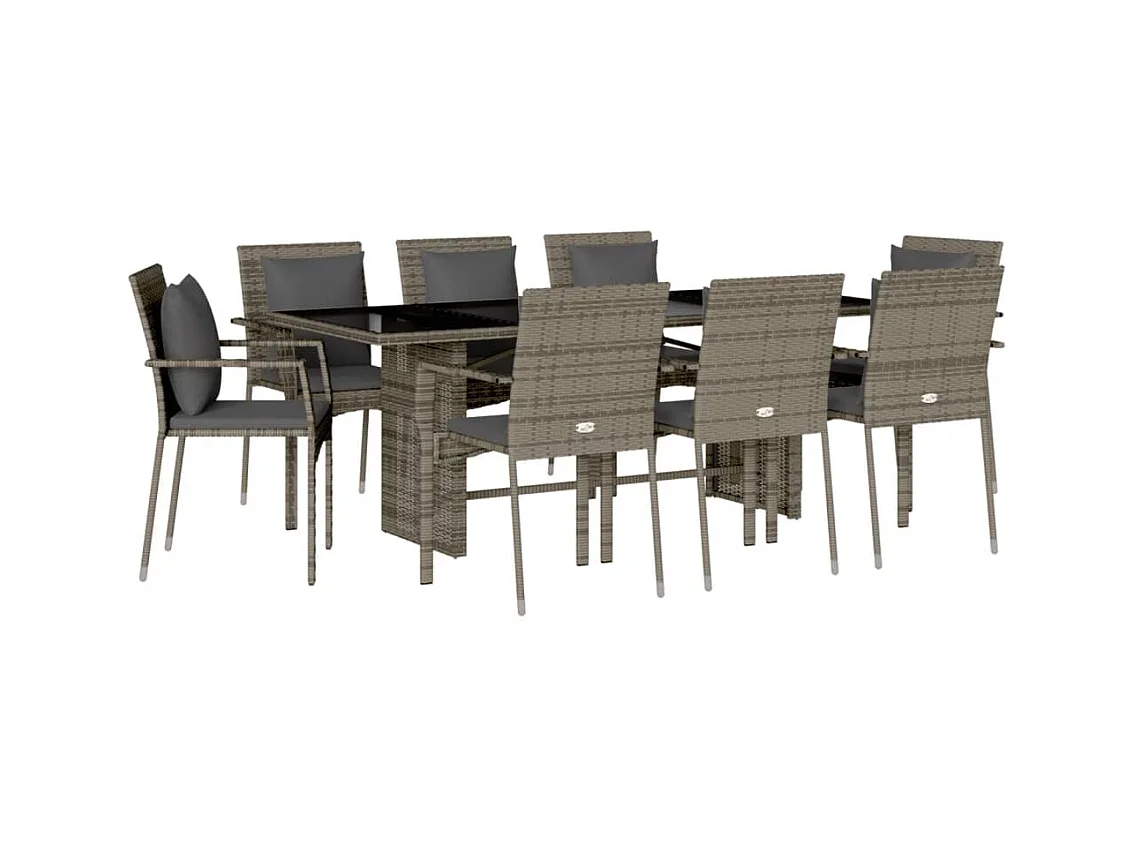 Tijn  Ensemble à manger de jardin 9 pcs coussins gris résine tressée