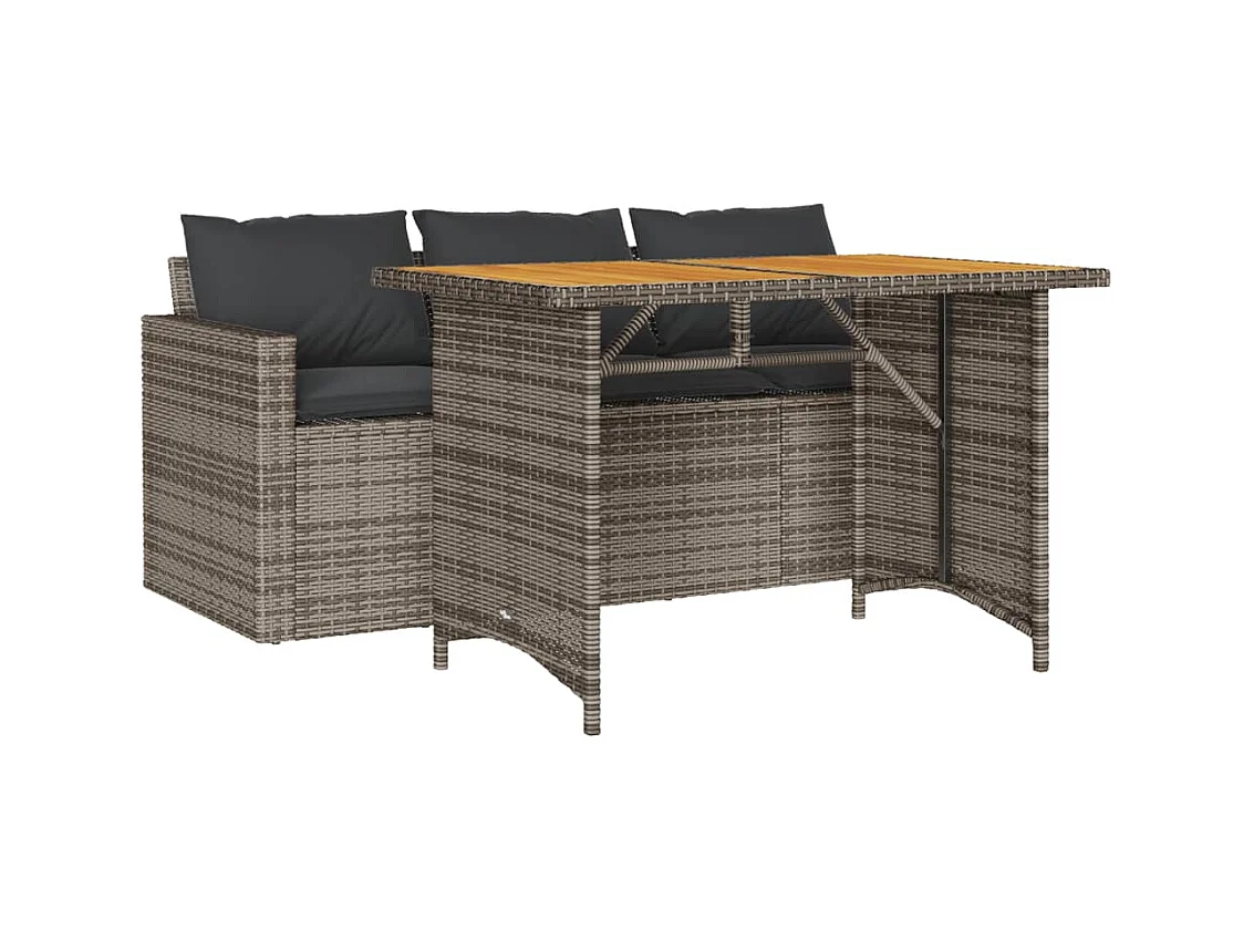 Jornar  Ensemble à manger de jardin et coussins 2 pcs gris rotin