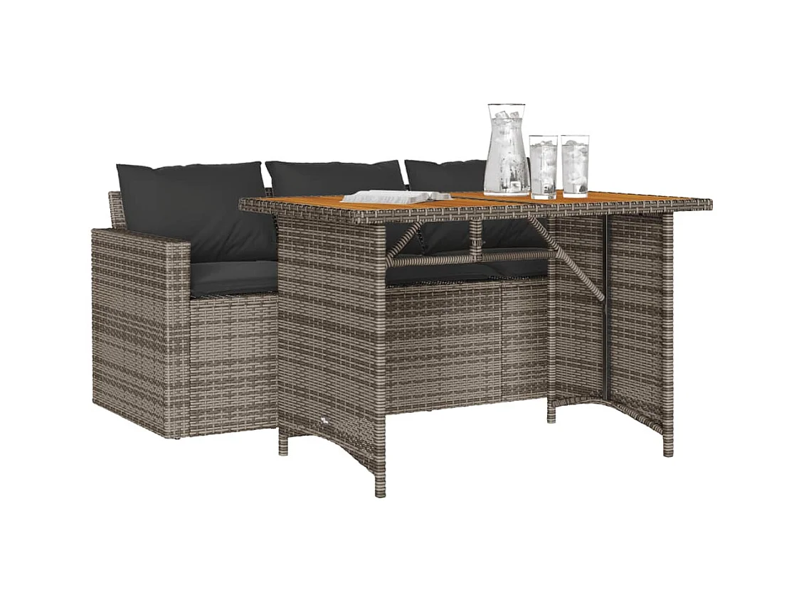 Jornar  Ensemble à manger de jardin et coussins 2 pcs gris rotin