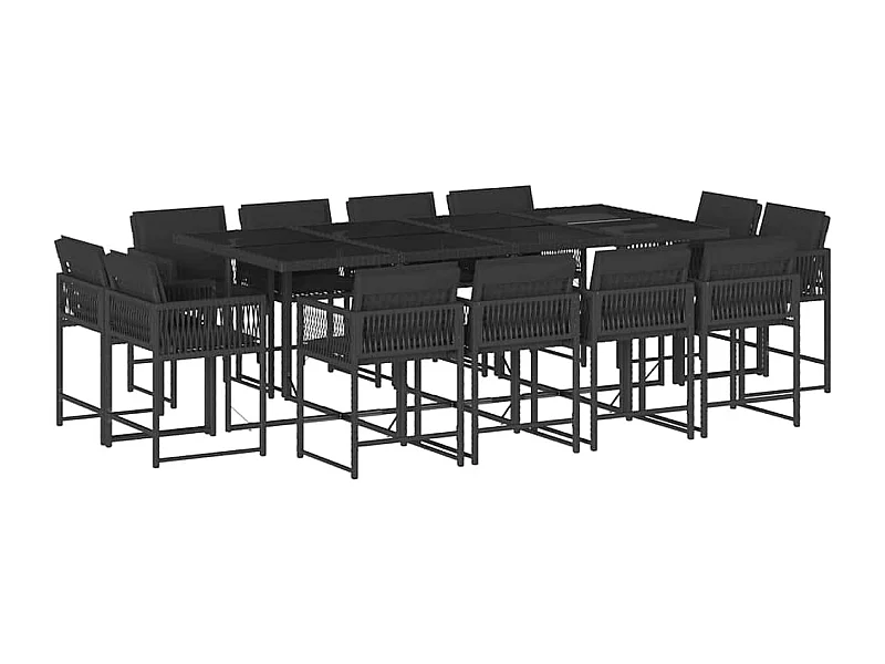 Emilia  Set comedor de jardín con cojines 13 pzas ratán sintético negro