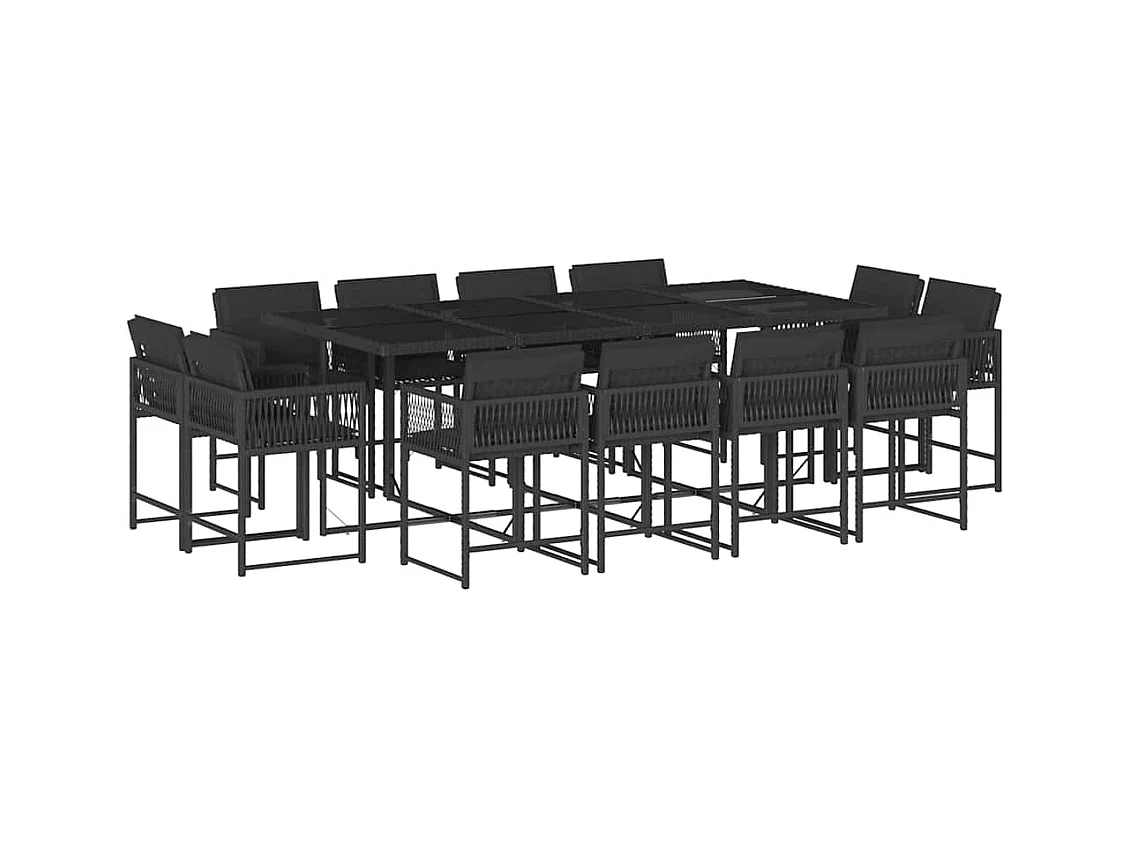 Emilia  Set comedor de jardín con cojines 13 pzas ratán sintético negro