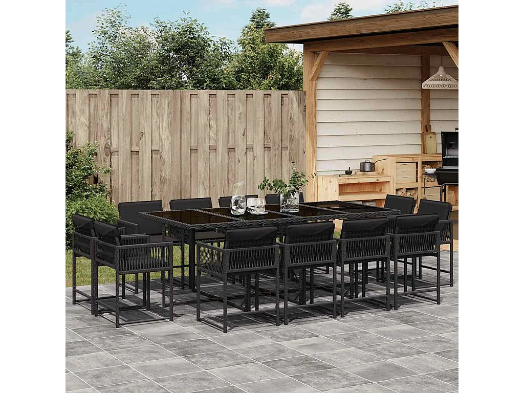 Emilia  Ensemble à manger de jardin 13 pcs coussins noir résine tressée