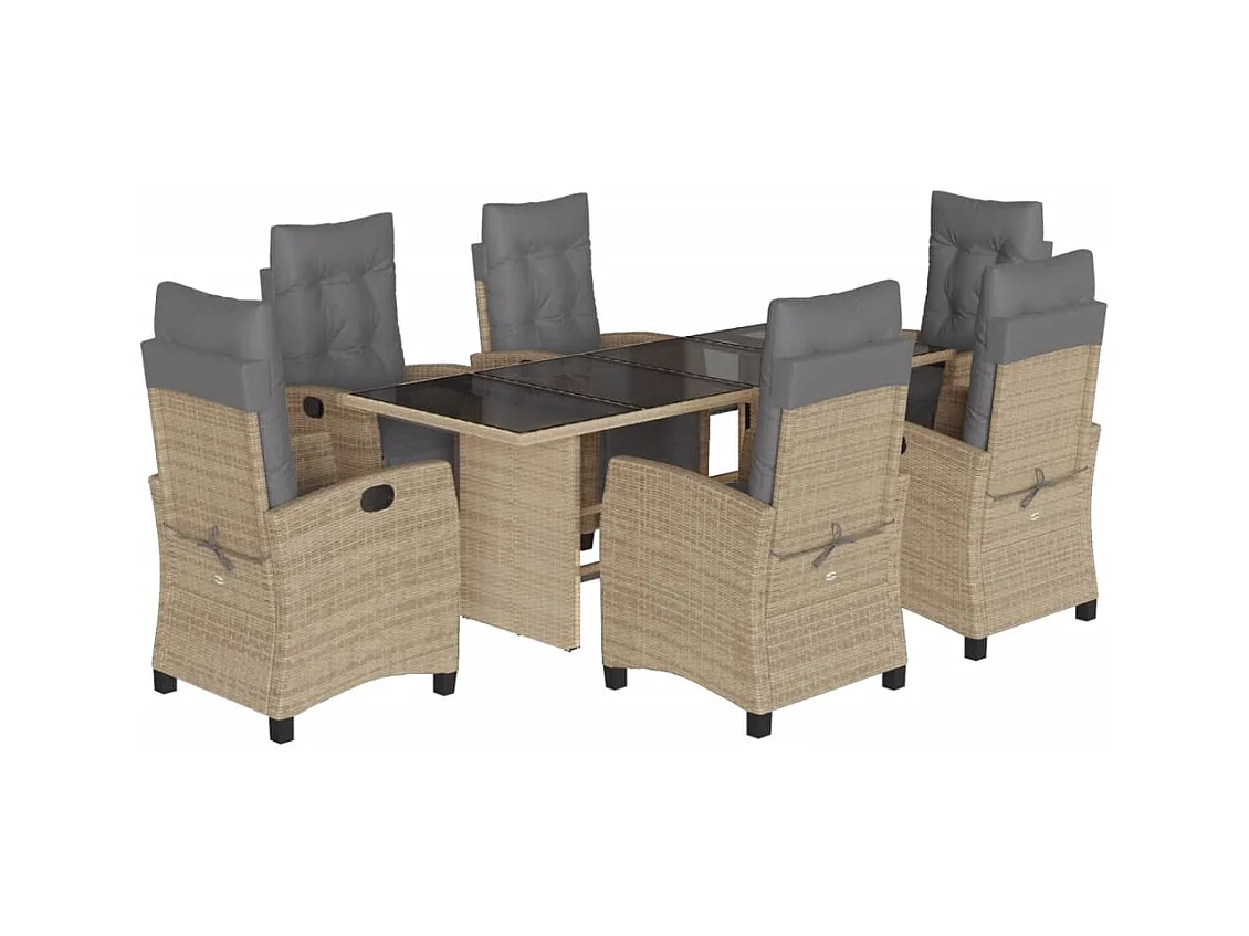 Igmar  Ensemble à manger de jardin coussins 7 pcs mélange beige rotin