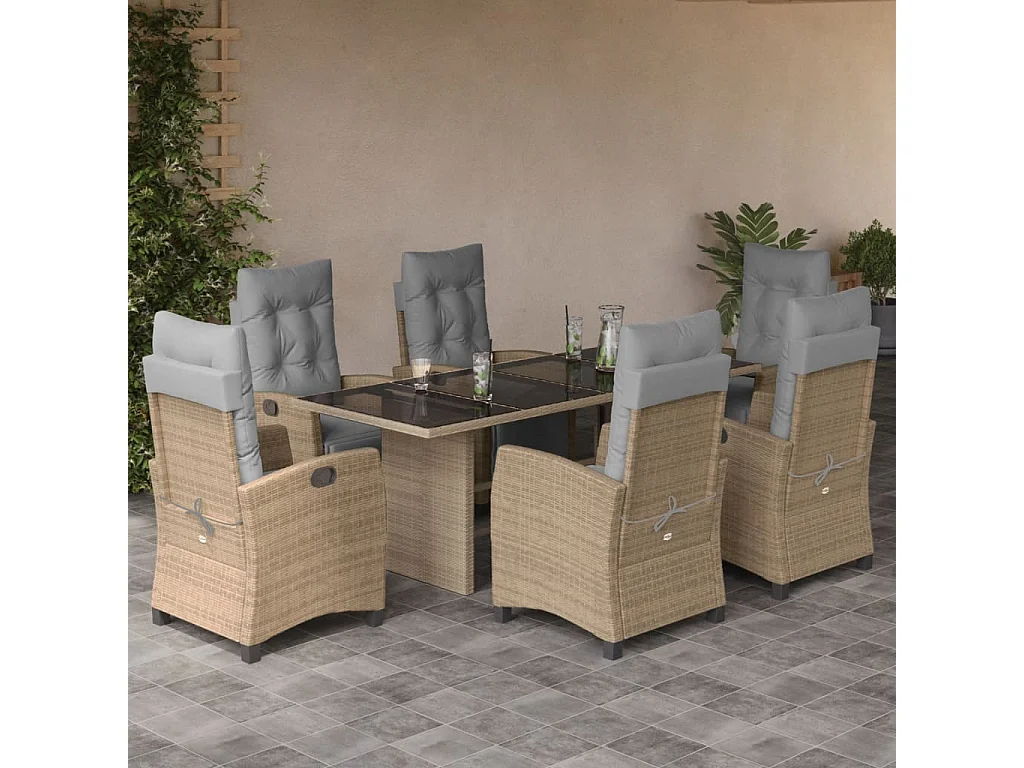 Igmar  Ensemble à manger de jardin coussins 7 pcs mélange beige rotin