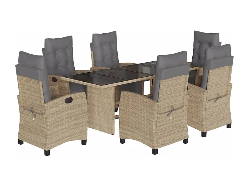 Igmar  Ensemble à manger de jardin coussins 7 pcs mélange beige rotin