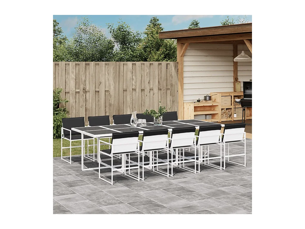 Svidir  Ensemble à manger de jardin avec coussins 11pcs blanc textilène