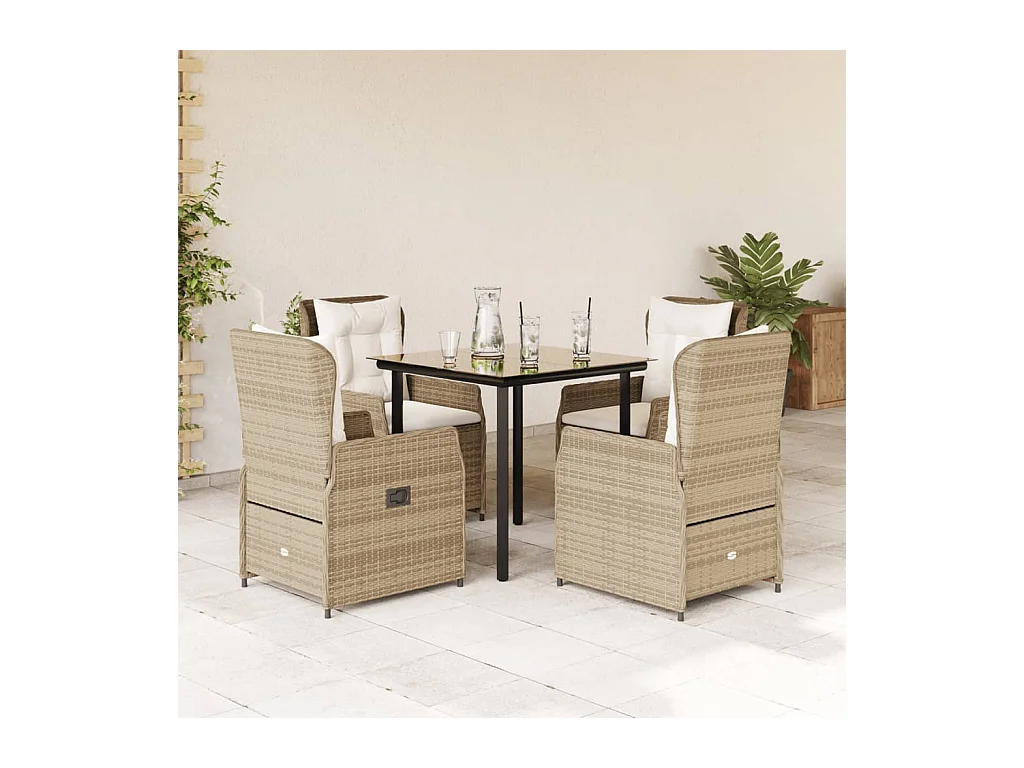Garden Furniture -  Ensemble à manger de jardin avec coussins 5pcs Beige poly rotin