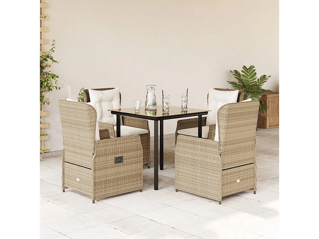 Garden Furniture -  Ensemble à manger de jardin avec coussins 5pcs Beige poly rotin