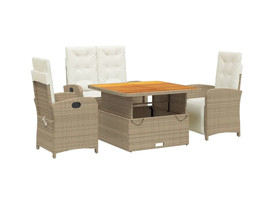 Gorham  4-delige Tuinset met kussens poly rattan beige