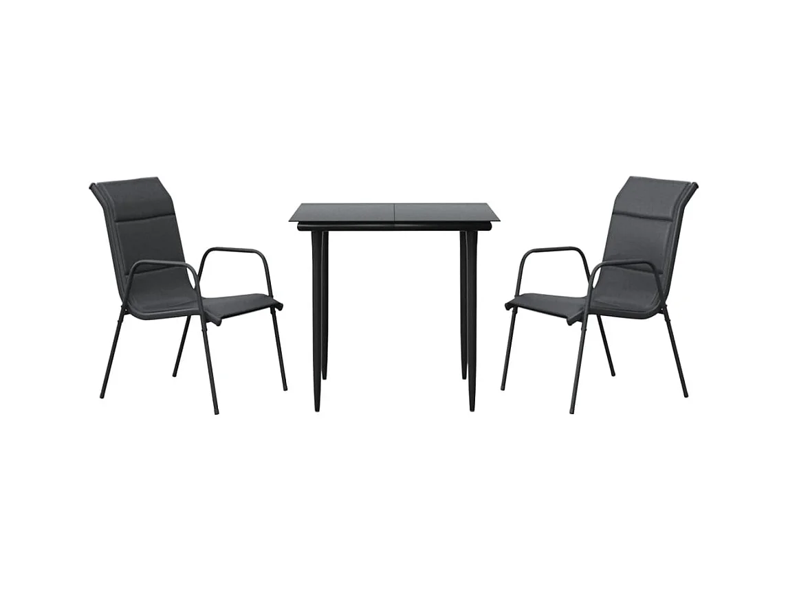 Årslev  Ensemble à manger de jardin 3 pcs noir textilène et acier