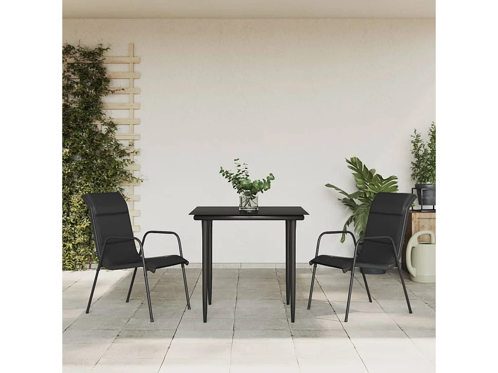 Årslev  Ensemble à manger de jardin 3 pcs noir textilène et acier