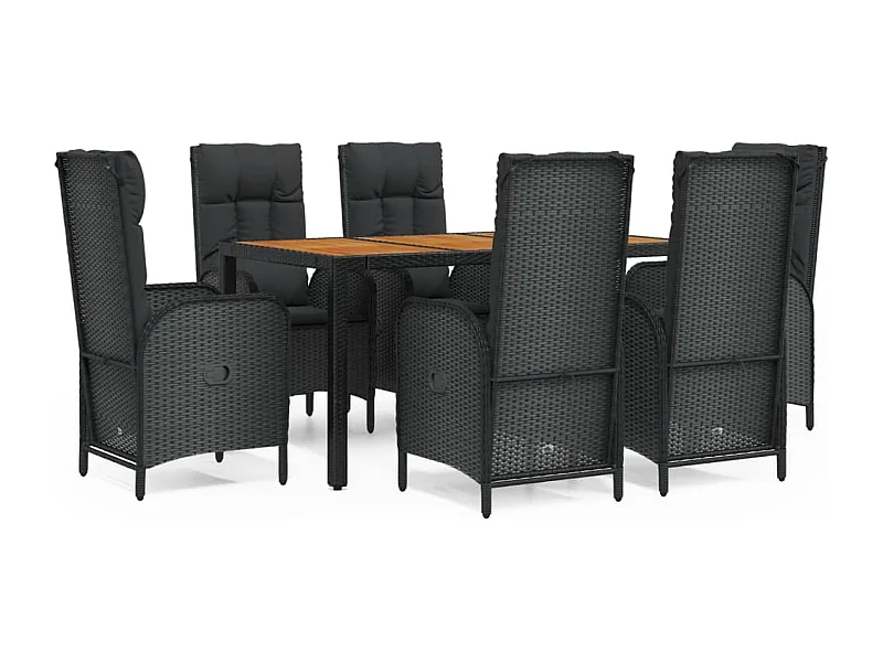 Afragola  7-delige Tuinset met kussens poly rattan zwart