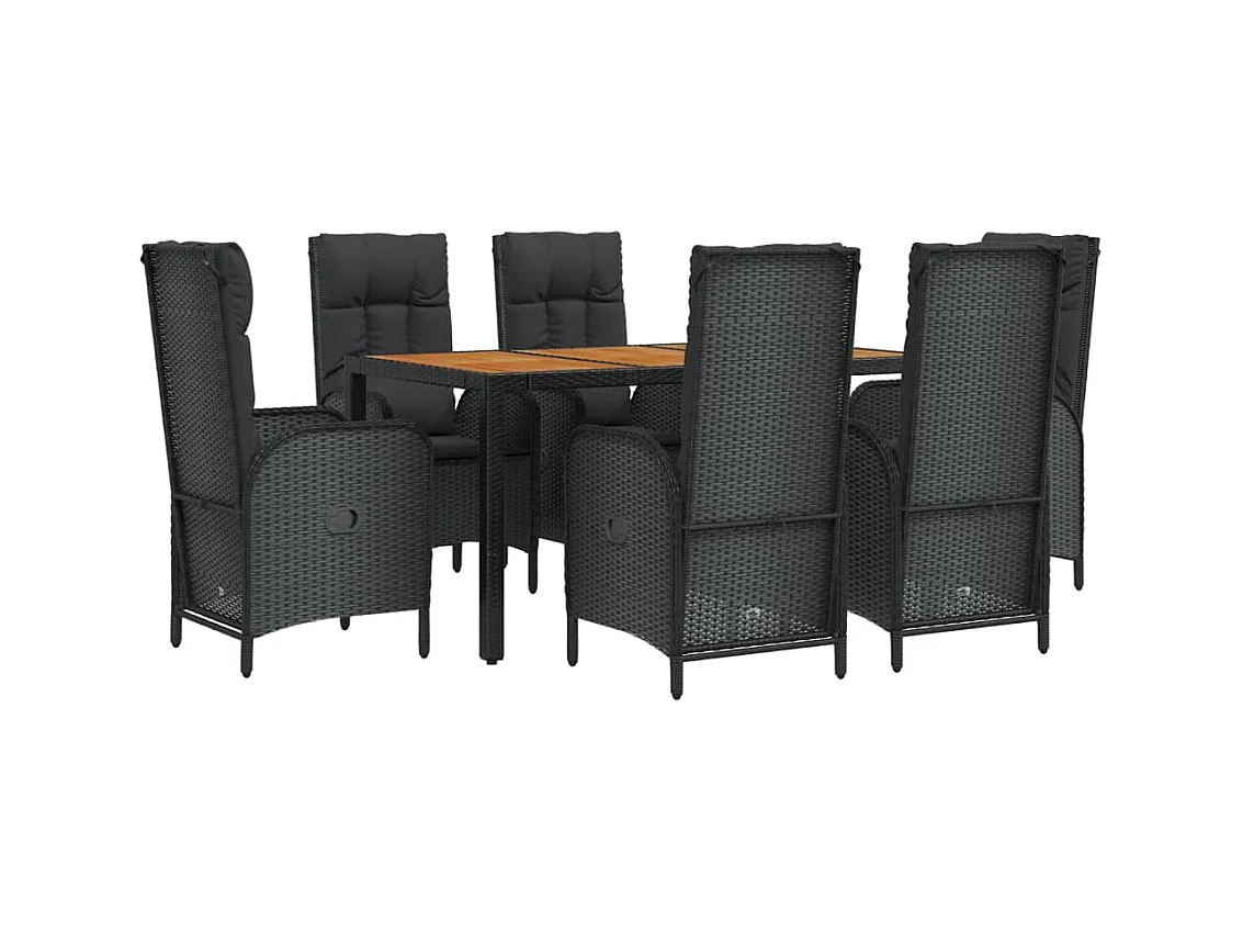 Afragola  Ensemble à manger de jardin coussins 7pcs Noir Résine tressée