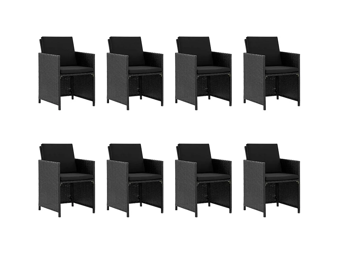 Fultondale  Set comedor de jardín 9 piezas y cojines ratán sintético negro