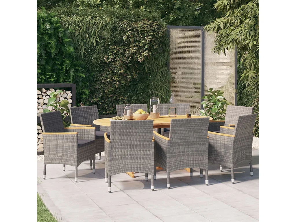 Edda  Ensemble à manger de jardin 9 pcs avec coussins Gris