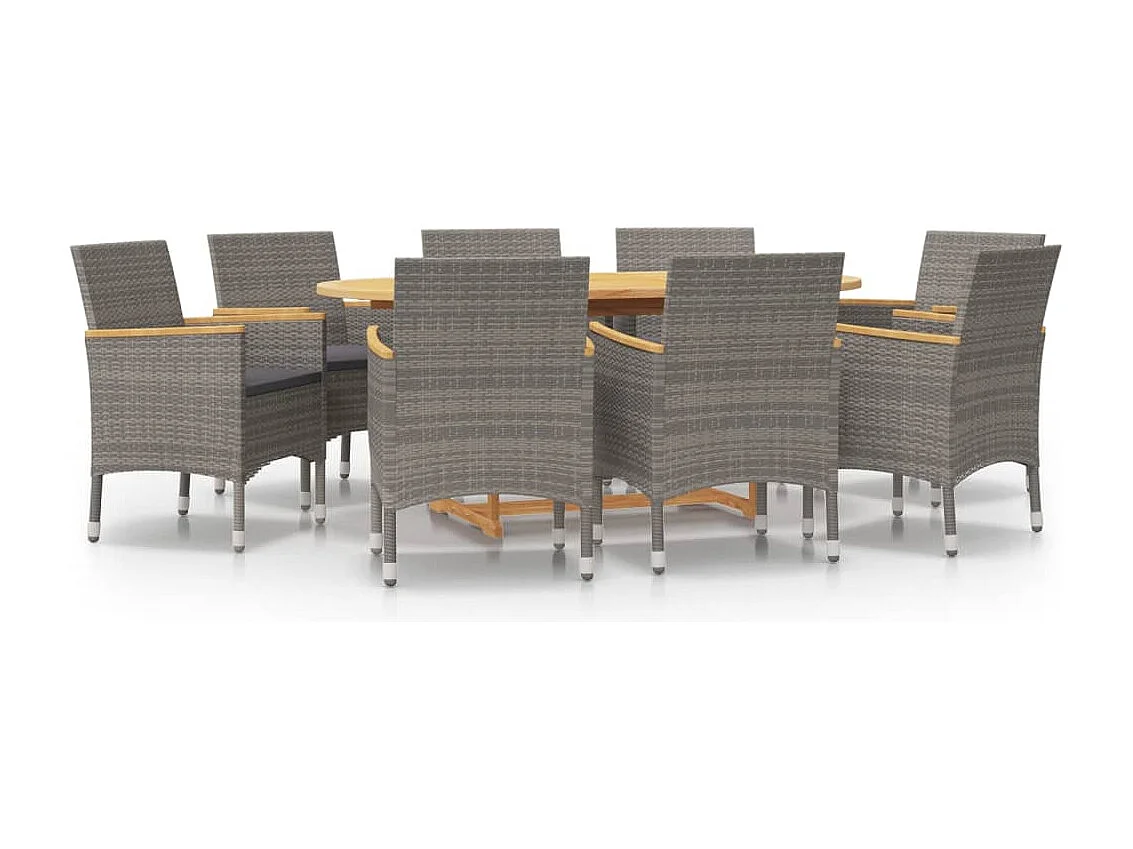 Edda  Ensemble à manger de jardin 9 pcs avec coussins Gris