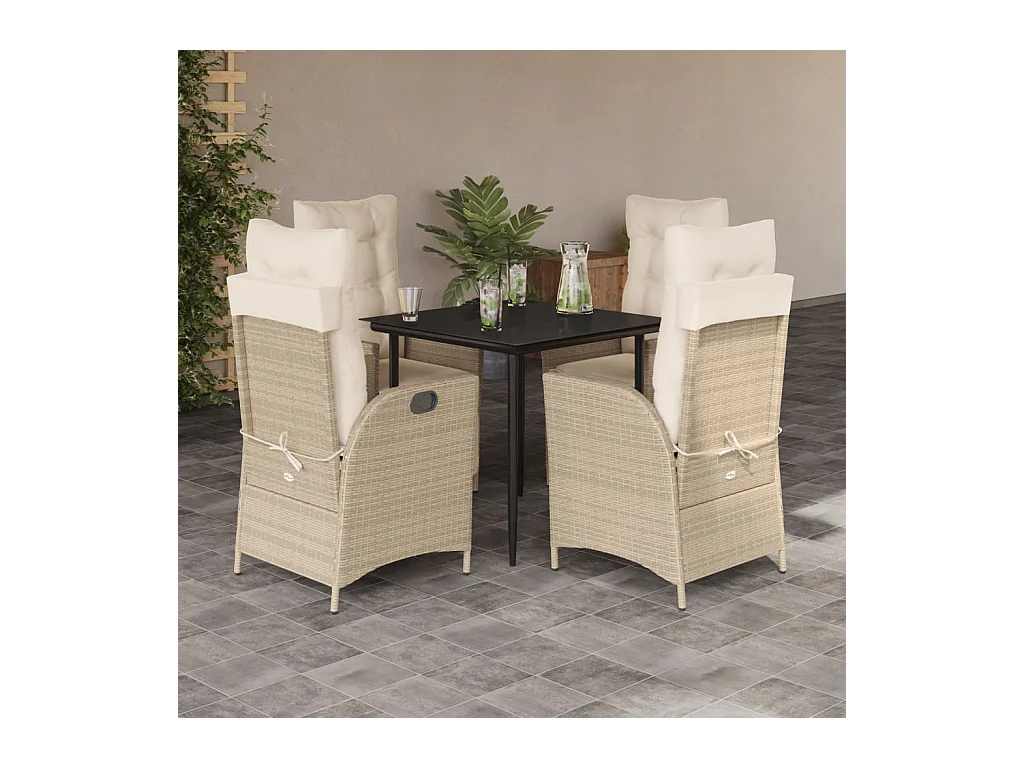 Garden Furniture -  5-delige Tuinset met kussens poly rattan beige