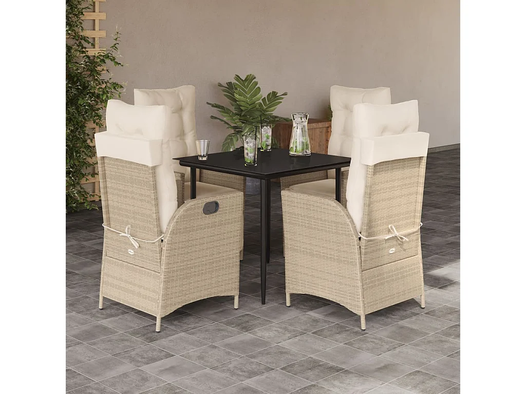 Garden Furniture -  5-delige Tuinset met kussens poly rattan beige