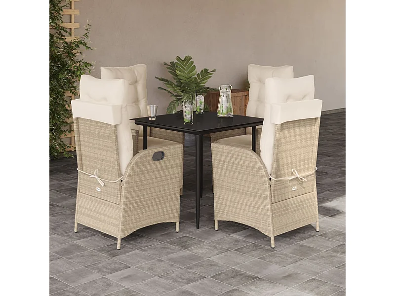 Garden Furniture -  Set comedor de jardín 5 pzas con cojines ratán sintético beige