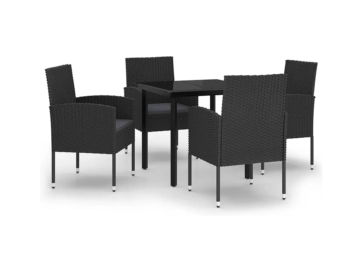 Lara  Ensemble à manger de jardin 5 pcs Noir