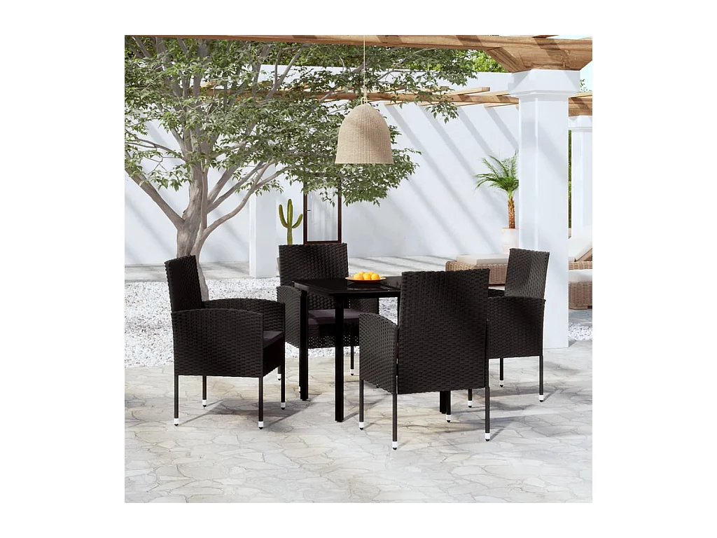 Lara  Ensemble à manger de jardin 5 pcs Noir