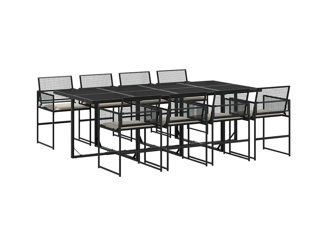Vynne  Ensemble à manger de jardin 9pcs coussins noir résine tressée
