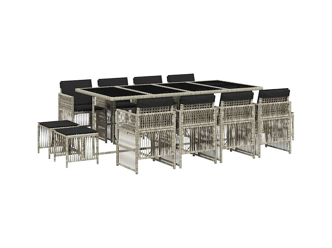 Mariella  Ensemble à manger de jardin et coussins 13 pcs gris clair rotin