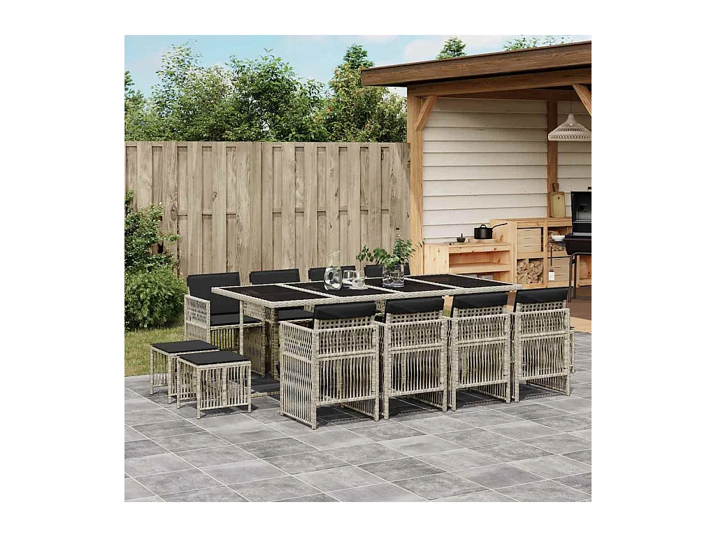 Mariella  Ensemble à manger de jardin et coussins 13 pcs gris clair rotin