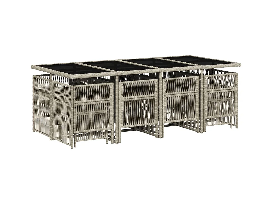 Mariella  Ensemble à manger de jardin et coussins 13 pcs gris clair rotin