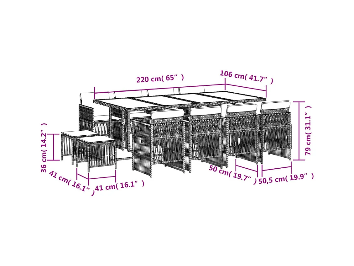 Mariella  Ensemble à manger de jardin et coussins 13 pcs gris clair rotin