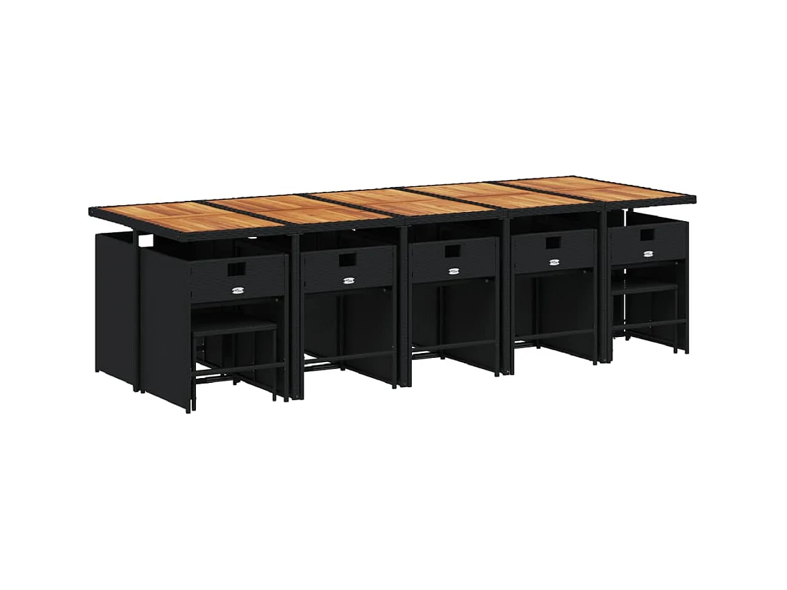 Zenn  Ensemble à manger de jardin 15 pcs coussins noir résine tressée