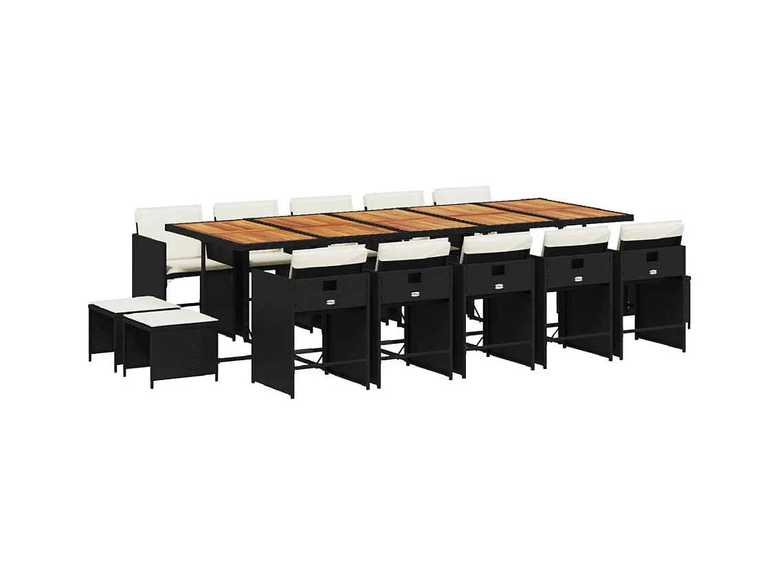 Zenn  15-delige Tuinset met kussens poly rattan zwart