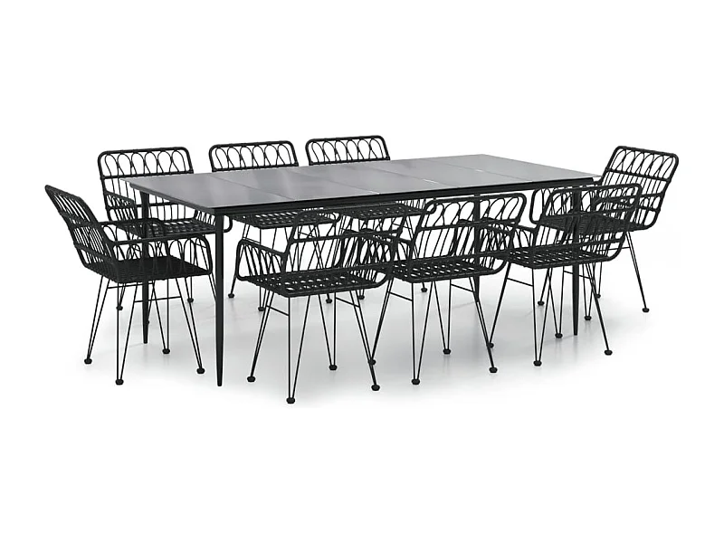Arkadelphia  Juego de comedor de jardín 9 piezas ratán sintético negro