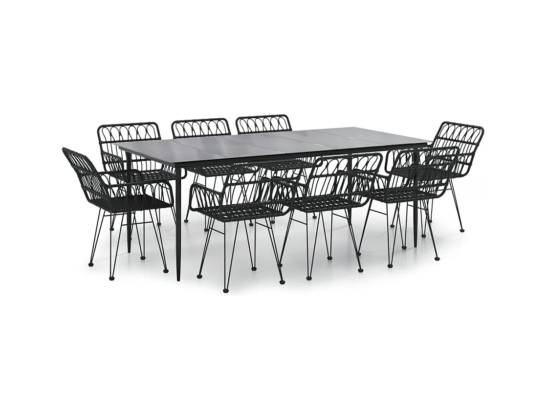 Arkadelphia  Juego de comedor de jardín 9 piezas ratán sintético negro