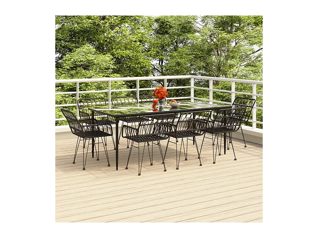 Arkadelphia  Juego de comedor de jardín 9 piezas ratán sintético negro
