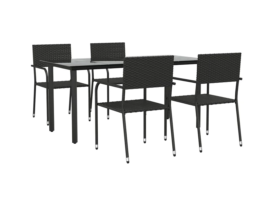 Kévin  Ensemble à manger de jardin 5 pcs noir résine tressée et acier