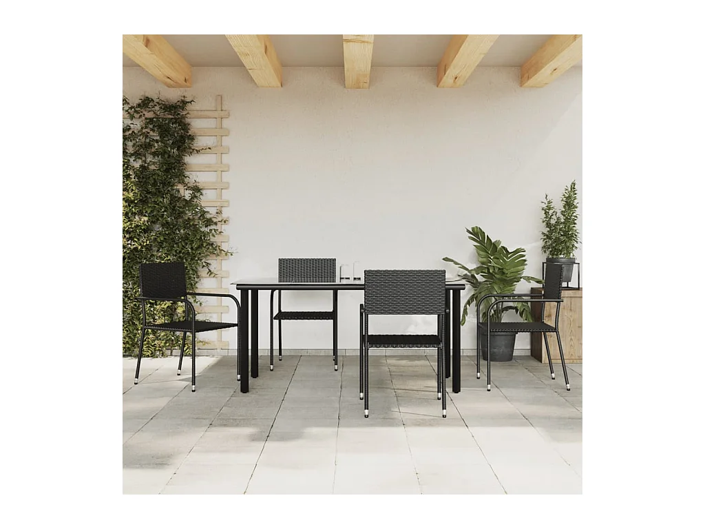 Kévin  Ensemble à manger de jardin 5 pcs noir résine tressée et acier