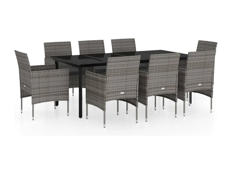 Hillsboro  Ensemble à manger de jardin et coussins 9pcs Gris/noir