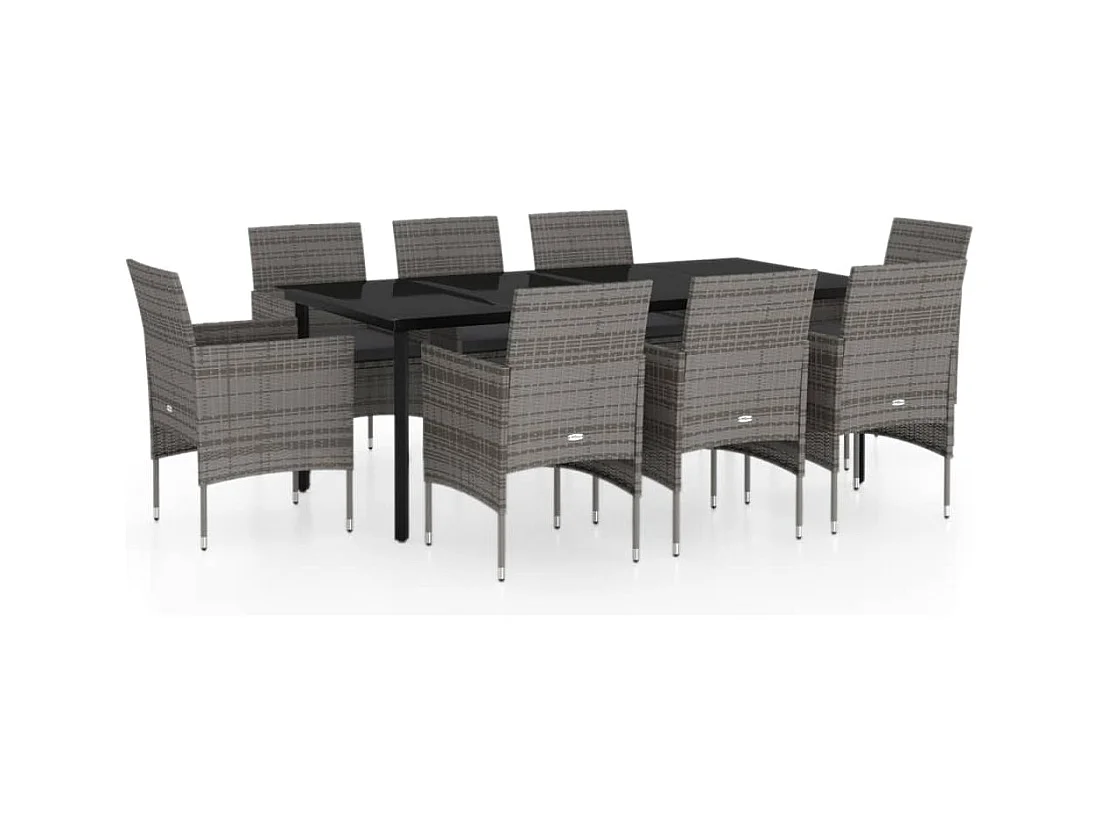 Hillsboro  Ensemble à manger de jardin et coussins 9pcs Gris/noir