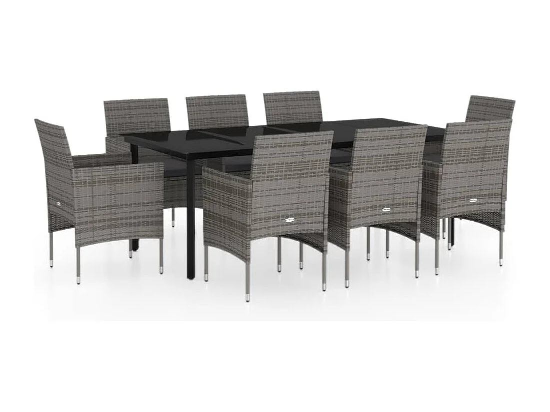 Hillsboro  9-delige Tuinset met kussens grijs en zwart