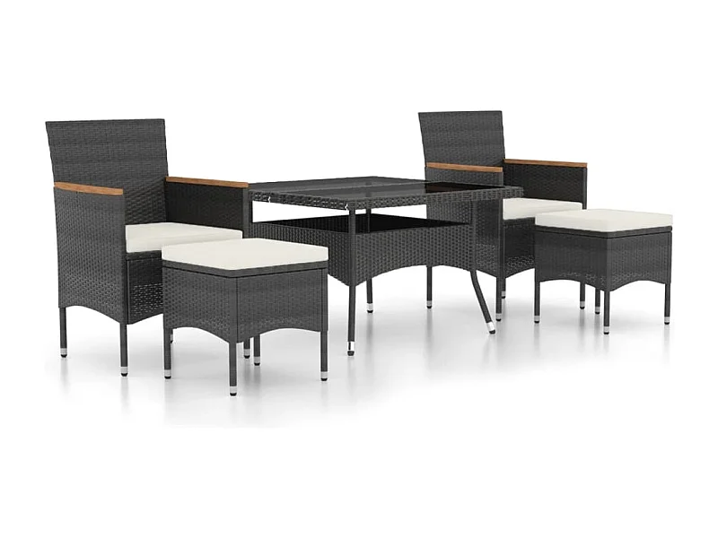 Roan  Set comedor jardín 5 pzas ratán sintético vidrio templado negro