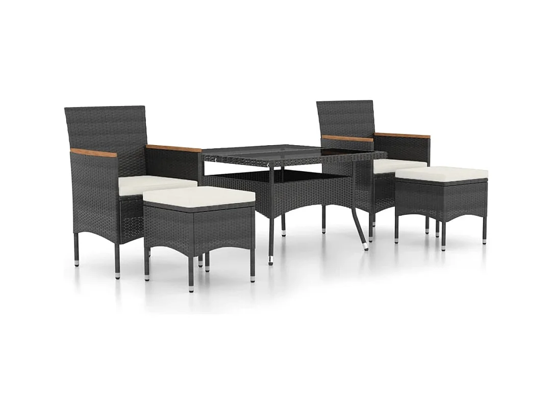 Roan  Set comedor jardín 5 pzas ratán sintético vidrio templado negro