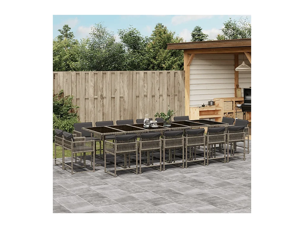 Emilia  Ensemble à manger de jardin 17 pcs et coussins résine tressée