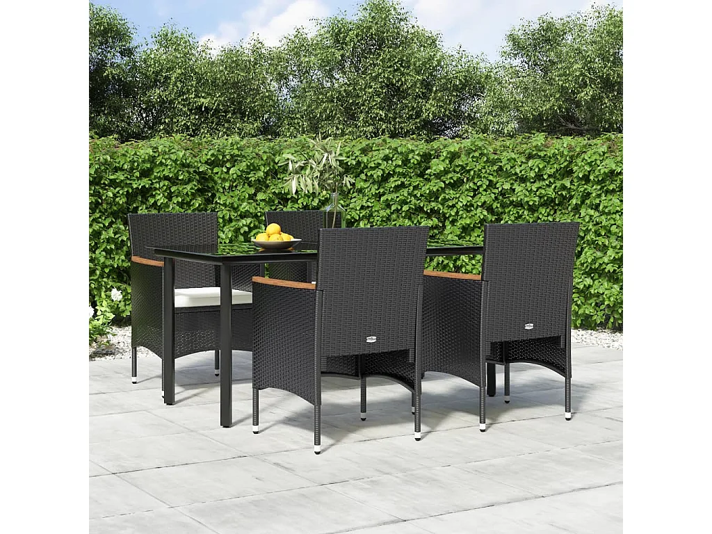 Union  Ensemble à manger de jardin avec coussins 5 pcs Noir