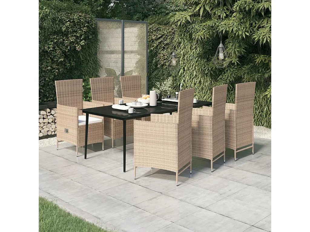Zeldrik  Ensemble à manger de jardin avec coussins 7 pcs Beige