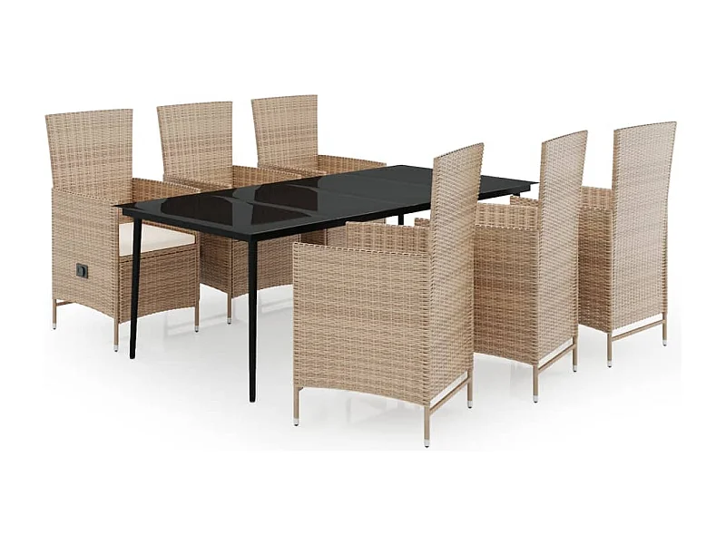 Zeldrik  Ensemble à manger de jardin avec coussins 7 pcs Beige