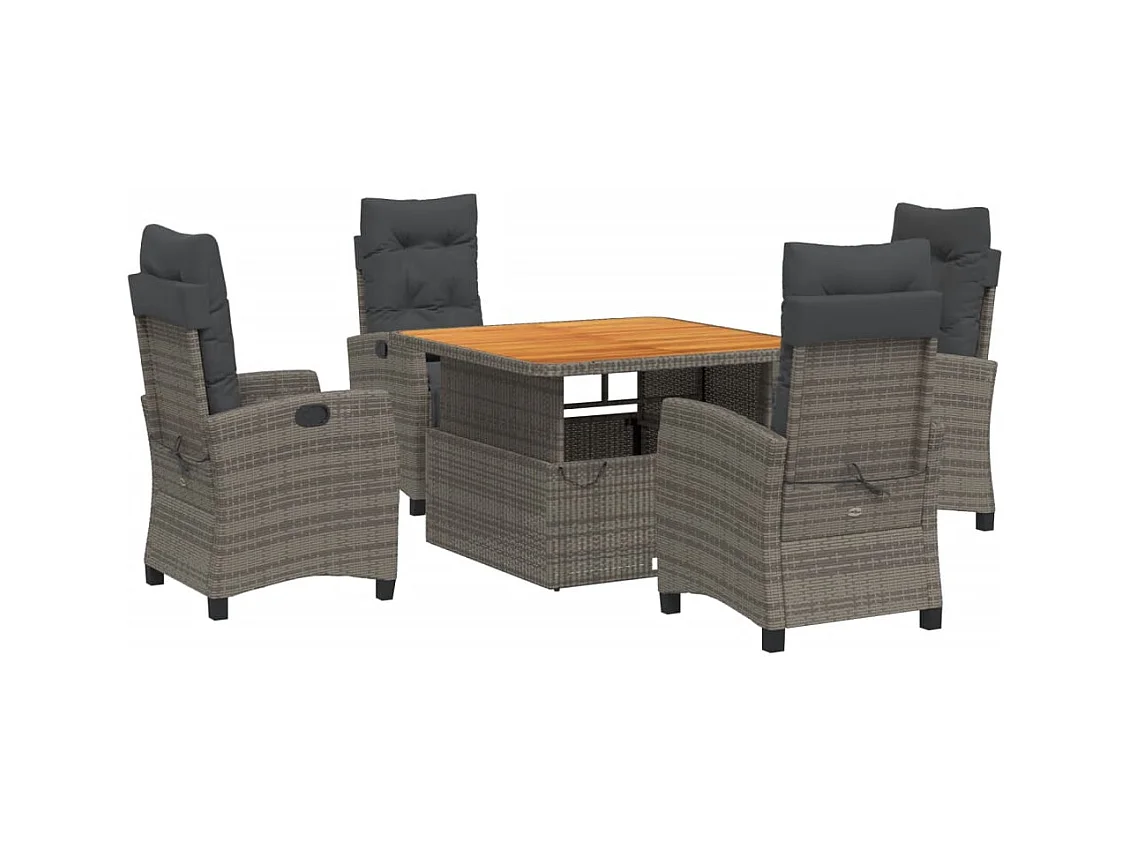 Spello  Ensemble à manger de jardin 5 pcs coussins gris résine tressée